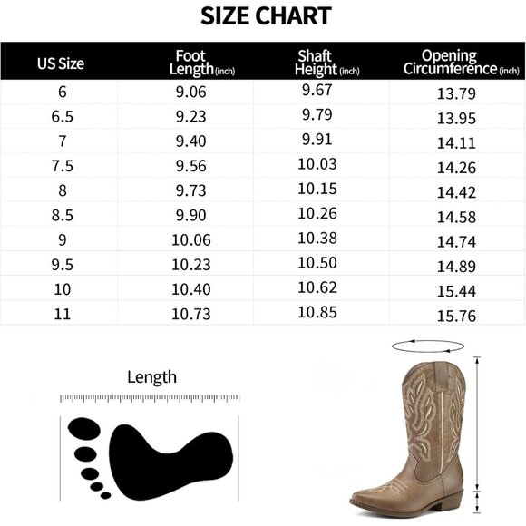 mysoft Women's  Light Brown Western Cowboy Boots Mid Calf Pointed Toe Cowgirl - Picture 7 of 7